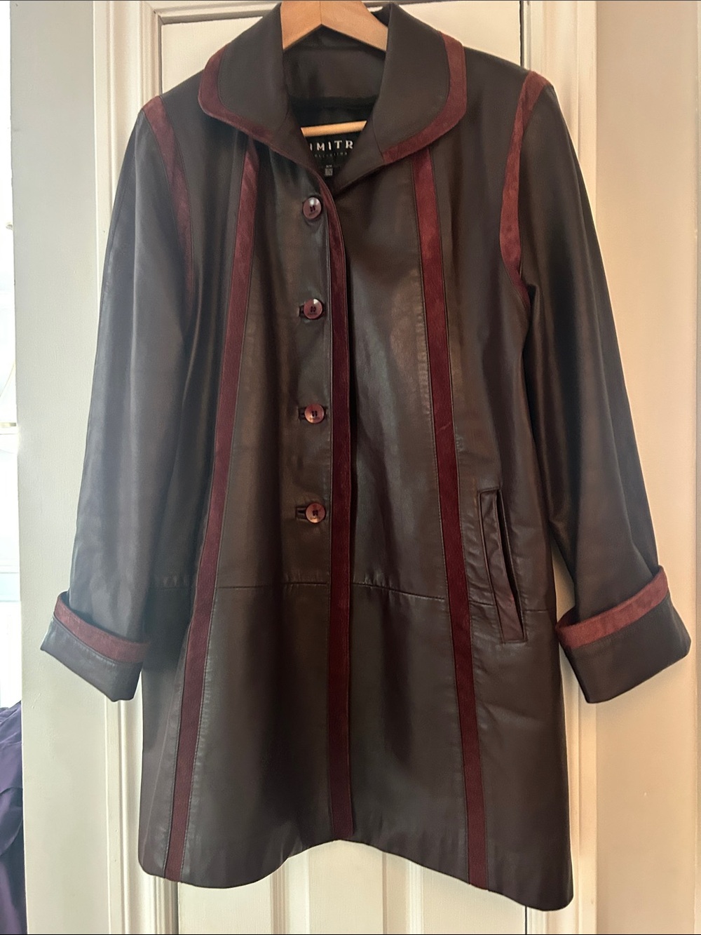 Dimitri Vintage 3/4-Length Leather and Suede Jacket – Brown & Burgundy